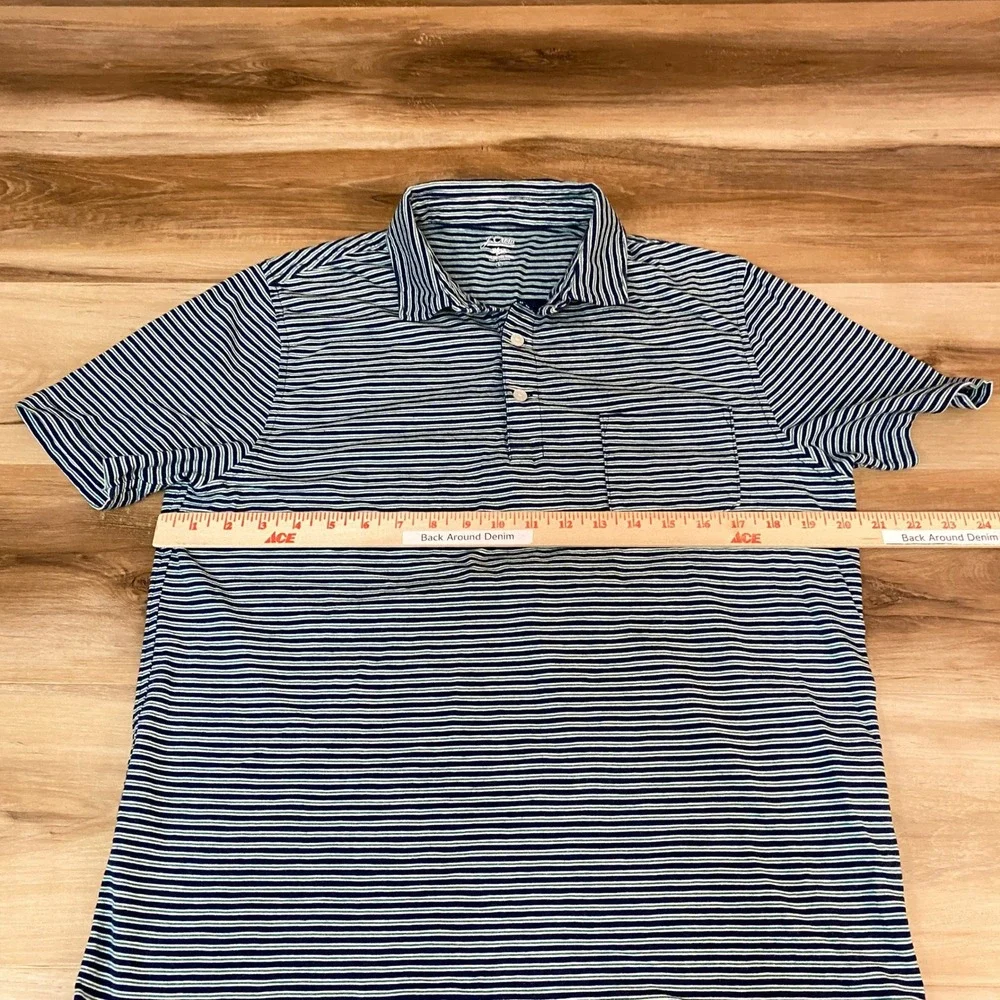 J‎ Crew Polo Shirt Mens Large Slub Cotton Yarns Navy Green Striped